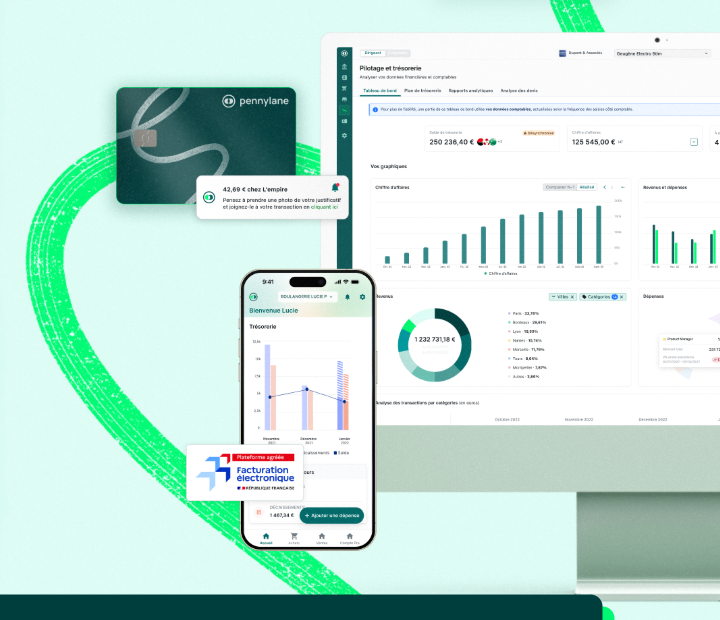 Interface Pennylane — Tableau de bord, trésorerie et application mobile